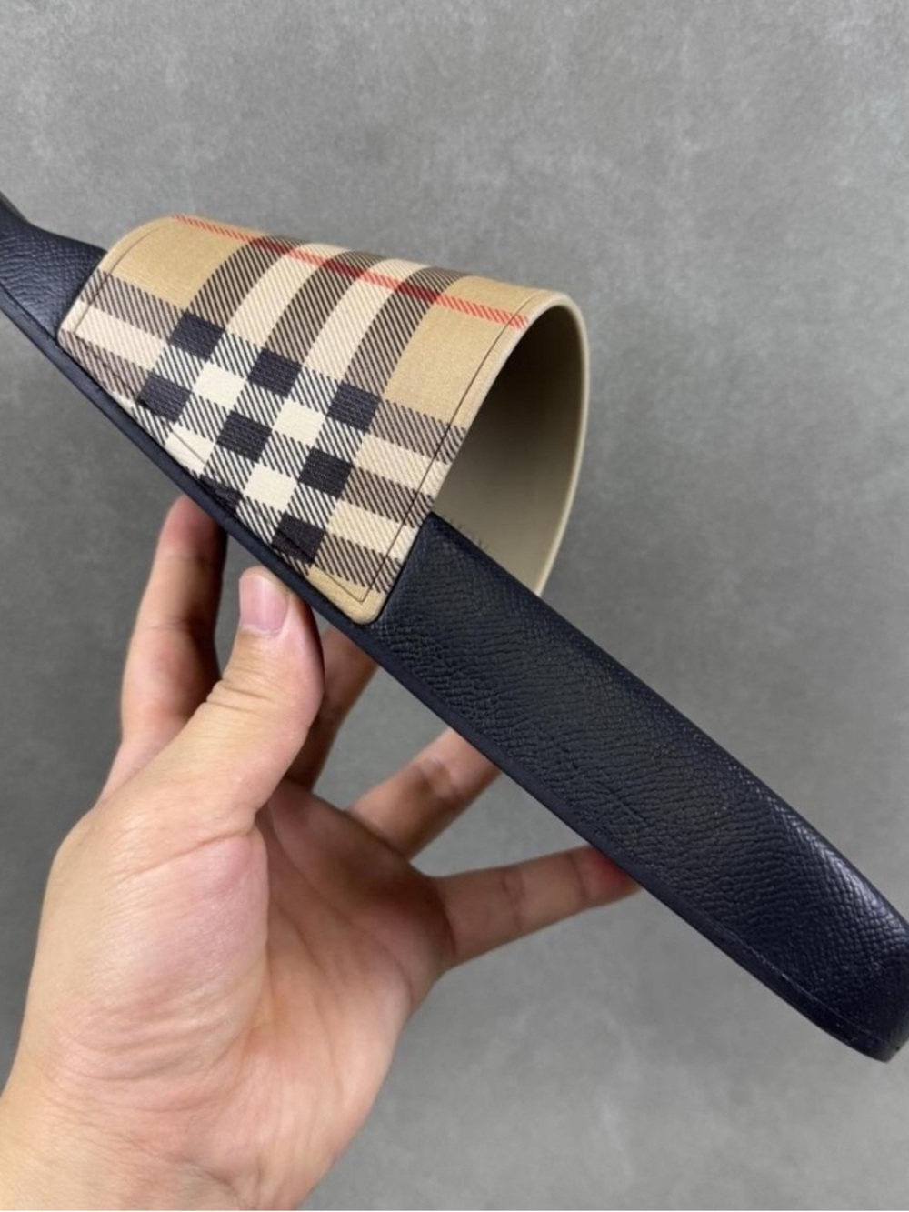 Burberry Black Slide Sandal with Vintage Check Strap - Picture 3 of 6